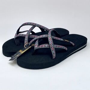 Teva Flip Flops Womens Size 8 Olowahu Strappy Thong Sandals 6840 Black Felicitas
